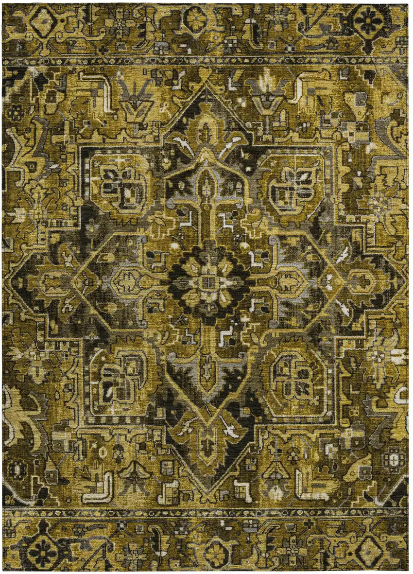 Coffee and Gray Oriental Washable Non Skid Indoor Outdoor Area Rug Photo 2