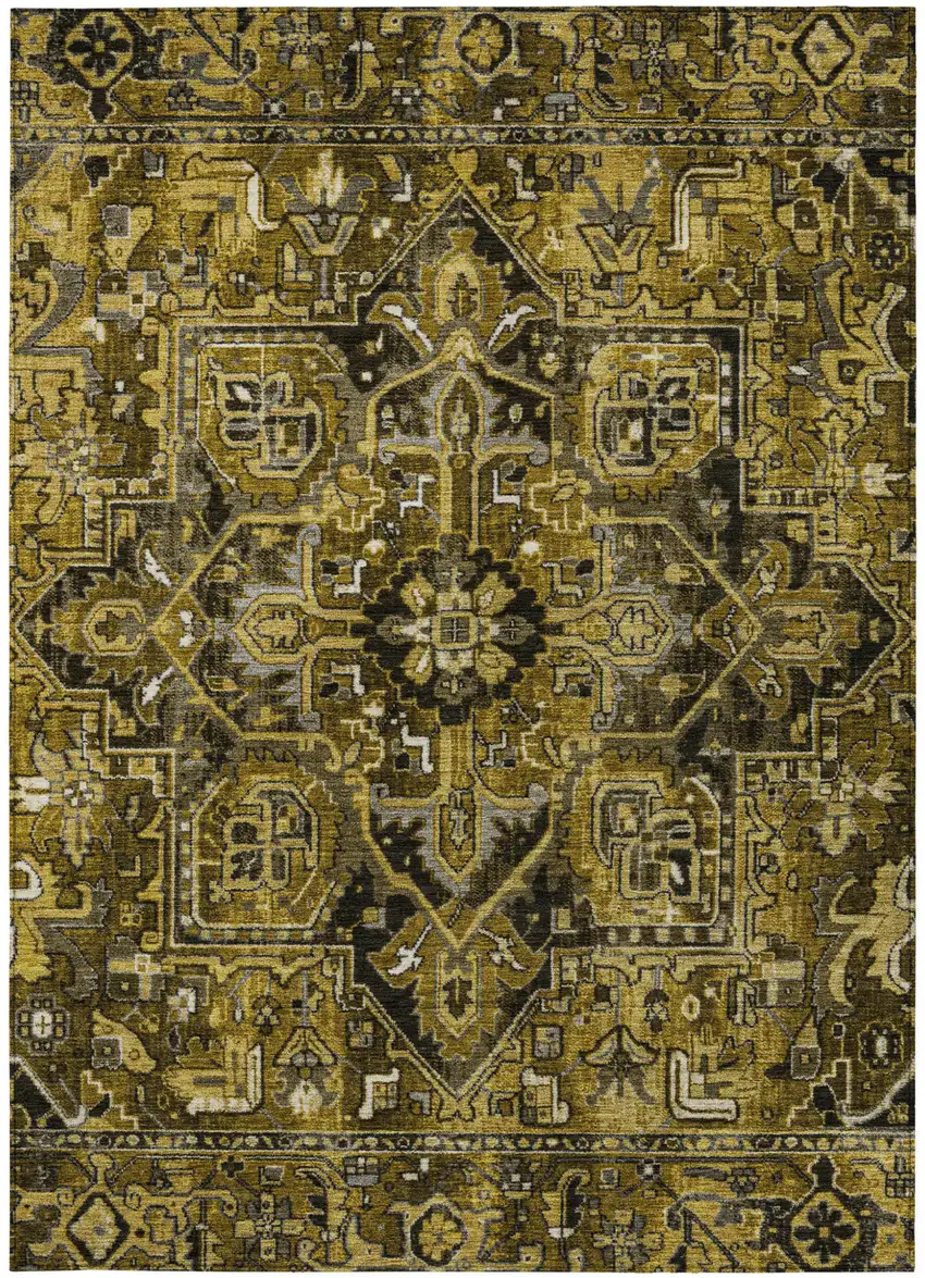 Coffee and Gray Oriental Washable Non Skid Indoor Outdoor Area Rug Photo 4