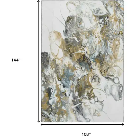 Cool Gray And Gold Abstract Washable Indoor Outdoor Area Rug Photo 3