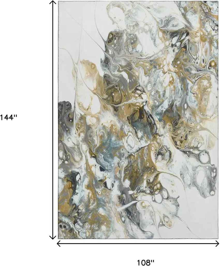 Cool Gray And Gold Abstract Washable Indoor Outdoor Area Rug Photo 3