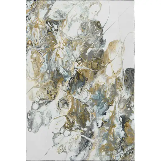 Cool Gray And Gold Abstract Washable Indoor Outdoor Area Rug Photo 4