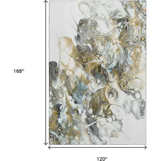 Cool Gray And Gold Abstract Washable Indoor Outdoor Area Rug Photo 3