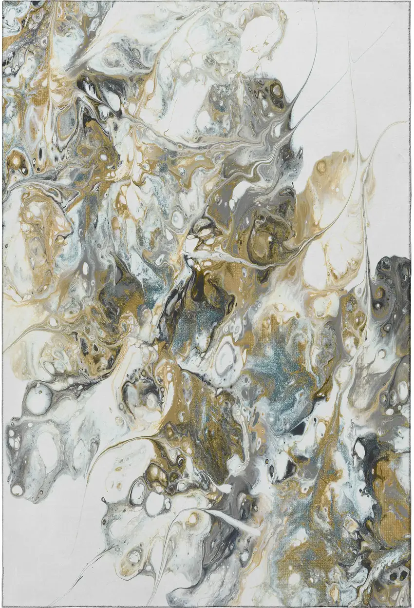 Cool Gray And Gold Abstract Washable Indoor Outdoor Area Rug Photo 4