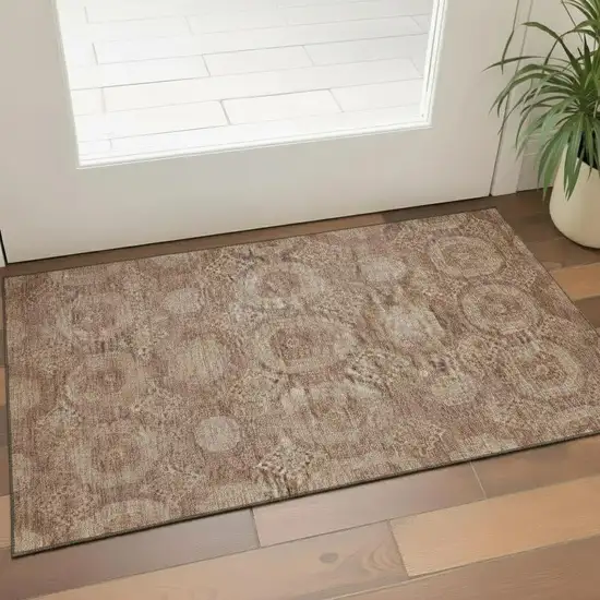 Copper And Beige Abstract Geometric Washable Area Rug With UV Protection Photo 2