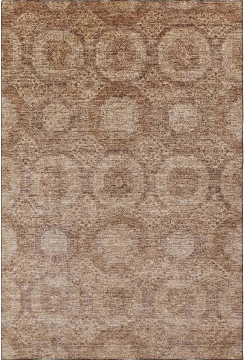 Copper And Beige Abstract Geometric Washable Area Rug With UV Protection Photo 4