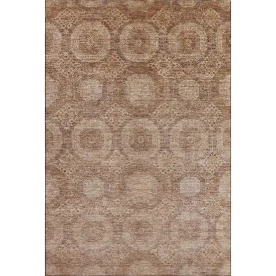 Copper And Beige Abstract Geometric Washable Area Rug With UV Protection Photo 1