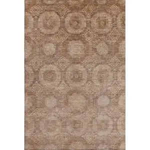 Photo of Copper And Beige Abstract Geometric Washable Area Rug With UV Protection