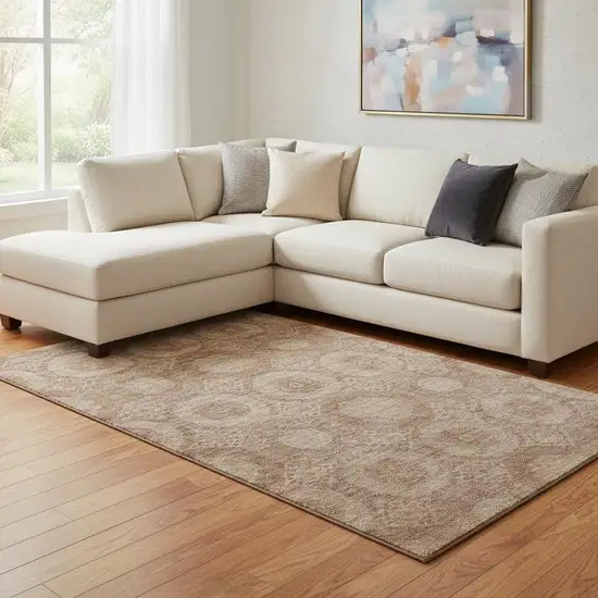 Copper And Beige Abstract Geometric Washable Area Rug With UV Protection Photo 2