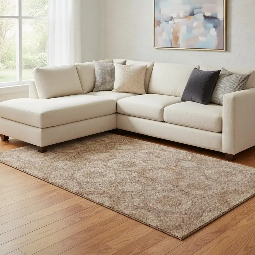 Copper And Beige Abstract Geometric Washable Area Rug With UV Protection Photo 2