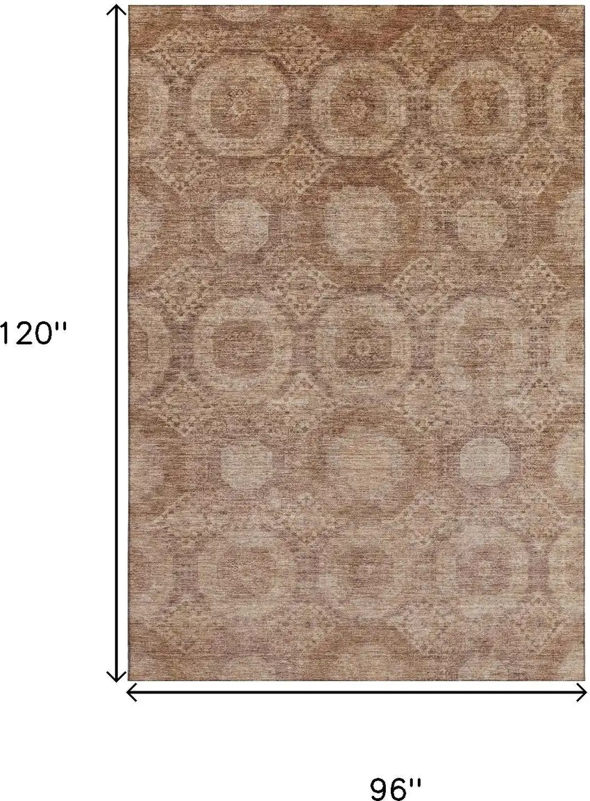 Copper And Beige Abstract Geometric Washable Area Rug With UV Protection Photo 9