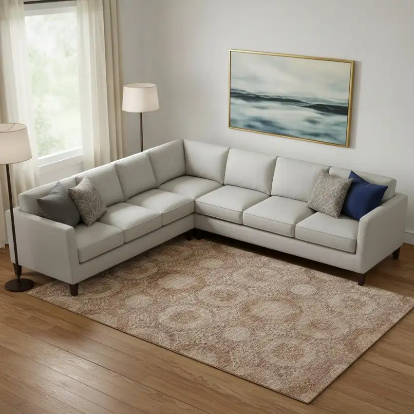 Copper And Beige Abstract Geometric Washable Area Rug With UV Protection Photo 2