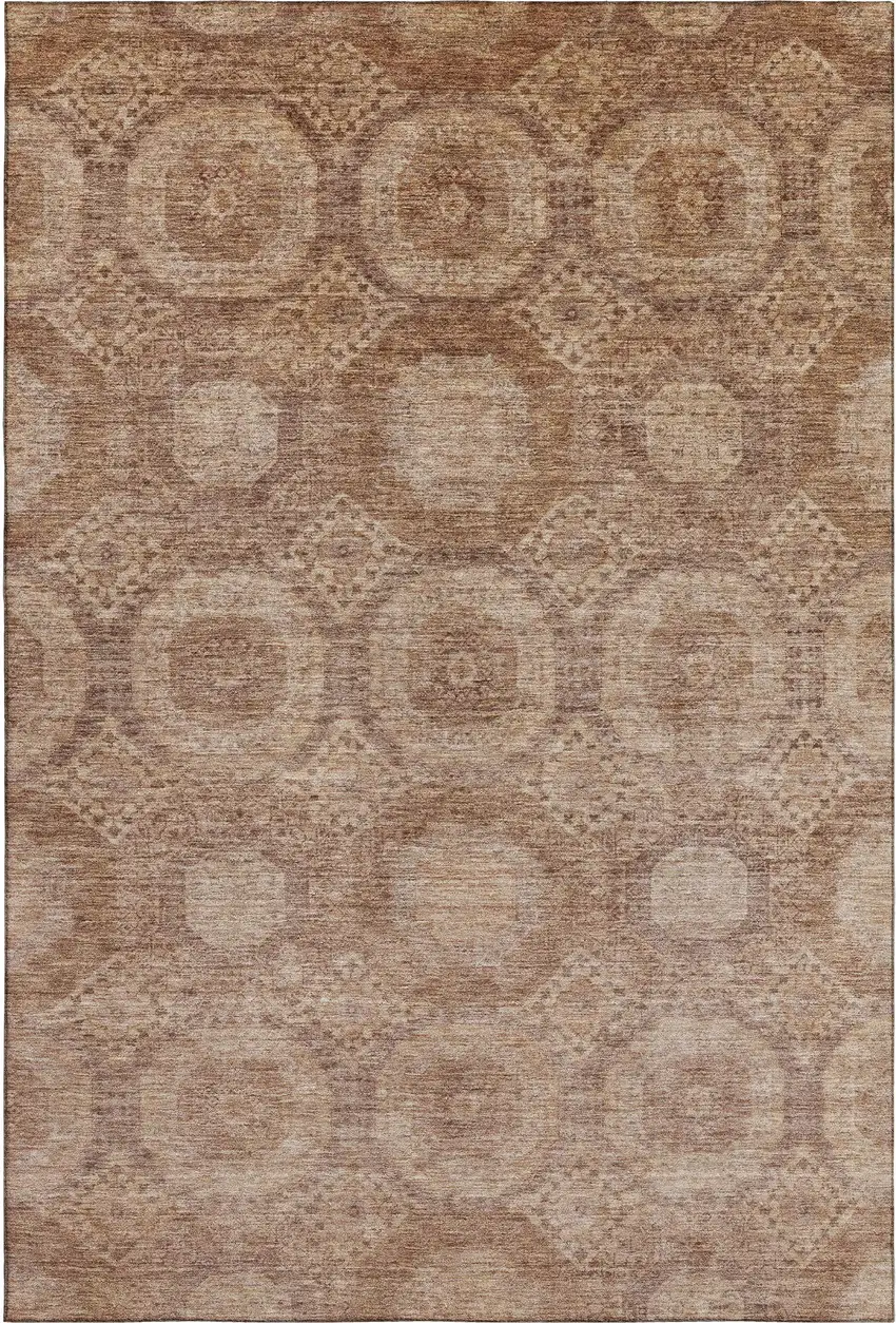 Copper And Beige Abstract Geometric Washable Area Rug With UV Protection Photo 1