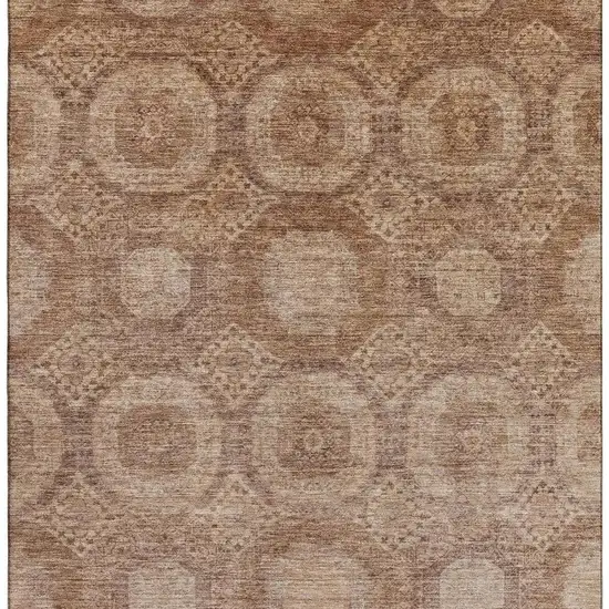 Copper And Beige Abstract Geometric Washable Area Rug With UV Protection Photo 3