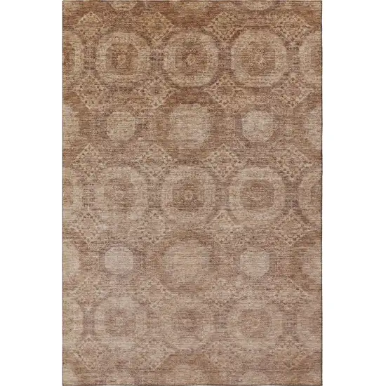 Copper And Beige Abstract Geometric Washable Area Rug With UV Protection Photo 4
