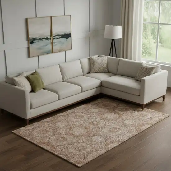 Copper And Beige Abstract Geometric Washable Area Rug With UV Protection Photo 2