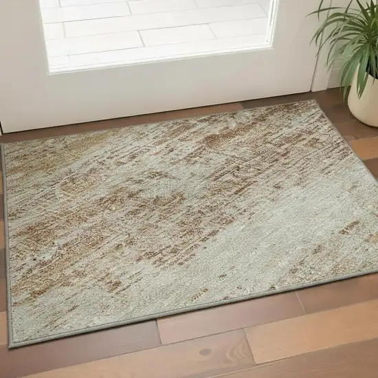 Copper And Beige Abstract Washable Area Rug With UV Protection Photo 2