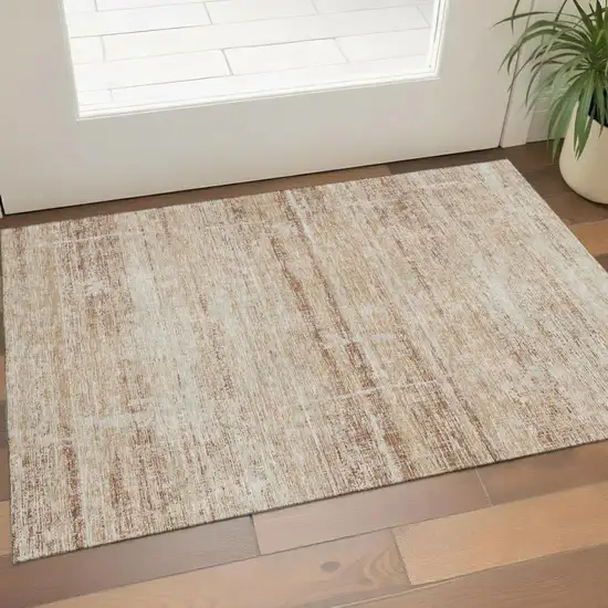 Copper And Beige Abstract Washable Area Rug With UV Protection Photo 1