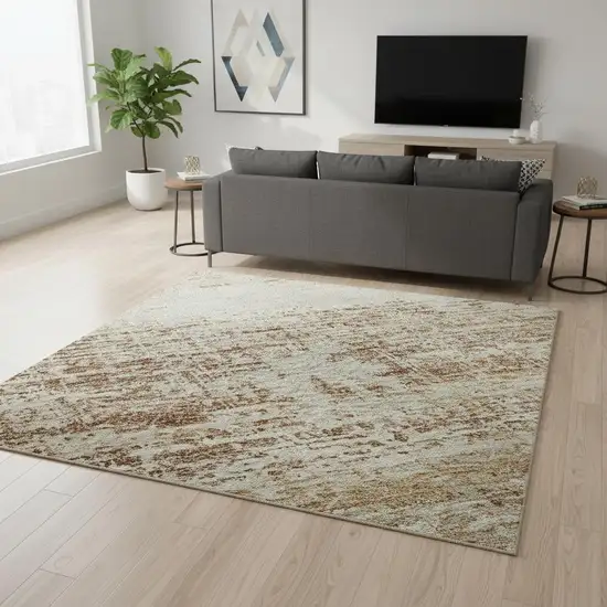 Copper And Beige Abstract Washable Area Rug With UV Protection Photo 2