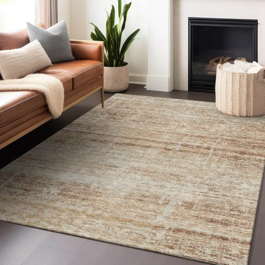 Copper And Beige Abstract Washable Area Rug With UV Protection Photo 5