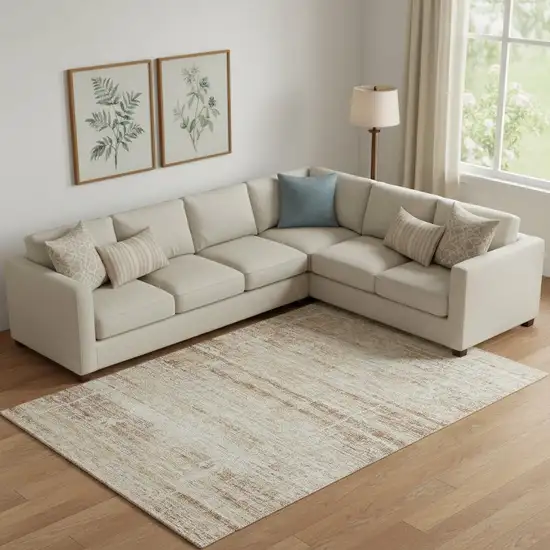 Copper And Beige Abstract Washable Area Rug With UV Protection Photo 1