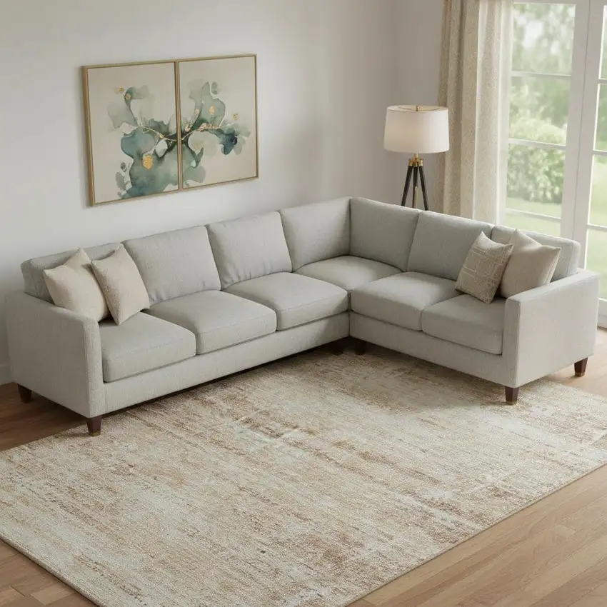 Copper And Beige Abstract Washable Area Rug With UV Protection Photo 1