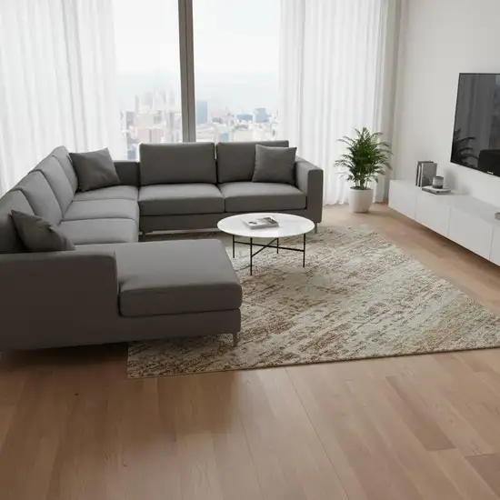 Copper And Beige Abstract Washable Area Rug With UV Protection Photo 2