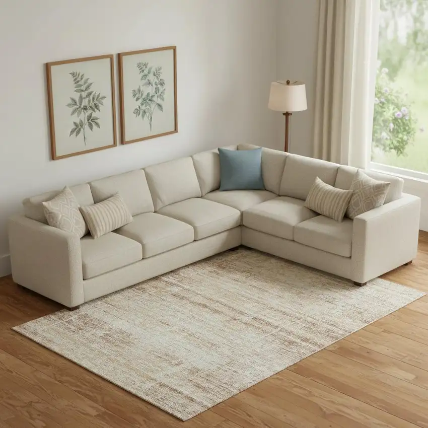 Copper And Beige Abstract Washable Area Rug With UV Protection Photo 1