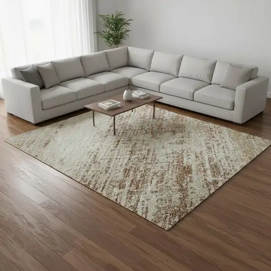 Copper And Beige Abstract Washable Area Rug With UV Protection Photo 2