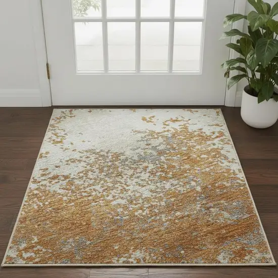 Copper And Beige Abstract Washable Area Rug With UV Protection Photo 2