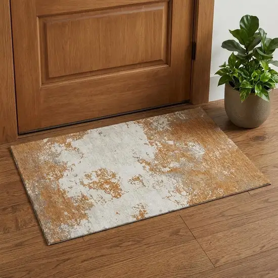 Copper And Beige Abstract Washable Area Rug With UV Protection Photo 1
