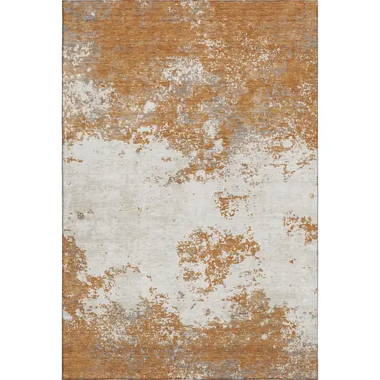Copper And Beige Abstract Washable Area Rug With UV Protection Photo 6