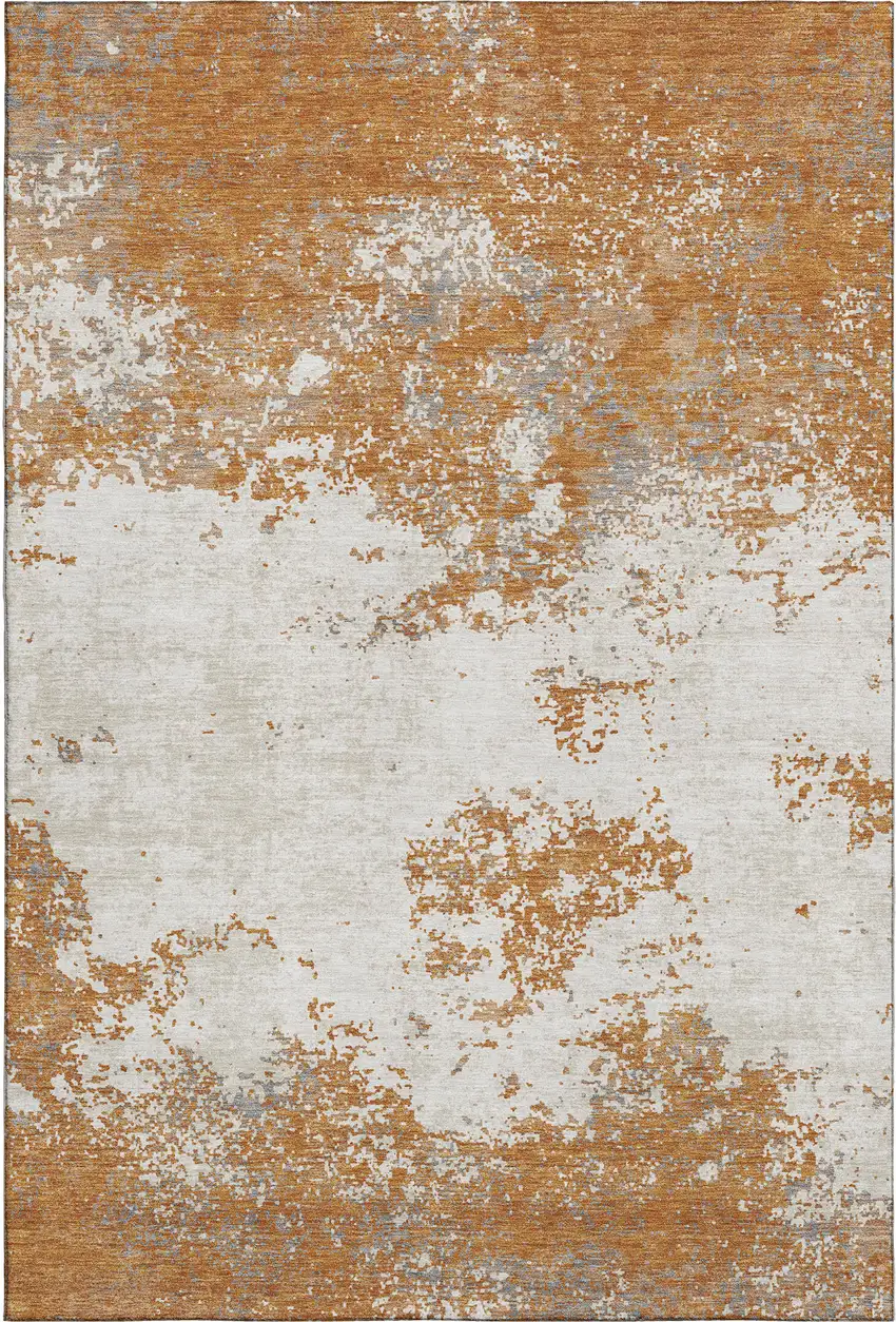 Copper And Beige Abstract Washable Area Rug With UV Protection Photo 6