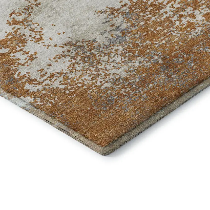 Copper And Beige Abstract Washable Area Rug With UV Protection Photo 8