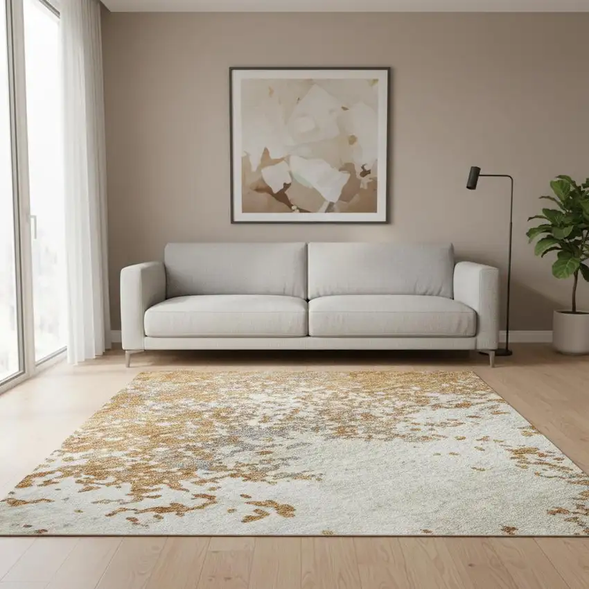 Copper And Beige Abstract Washable Area Rug With UV Protection Photo 2