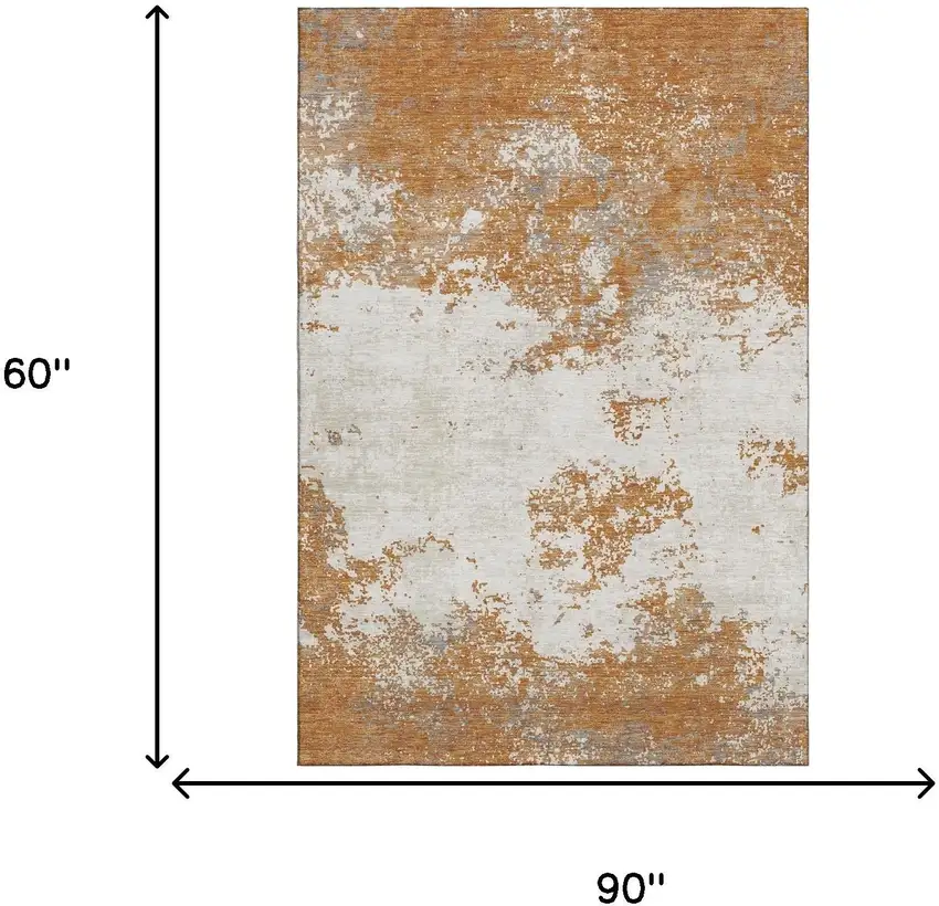 Copper And Beige Abstract Washable Area Rug With UV Protection Photo 4
