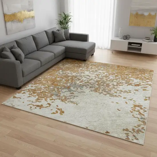 Copper And Beige Abstract Washable Area Rug With UV Protection Photo 2