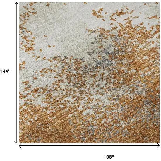 Copper And Beige Abstract Washable Area Rug With UV Protection Photo 9