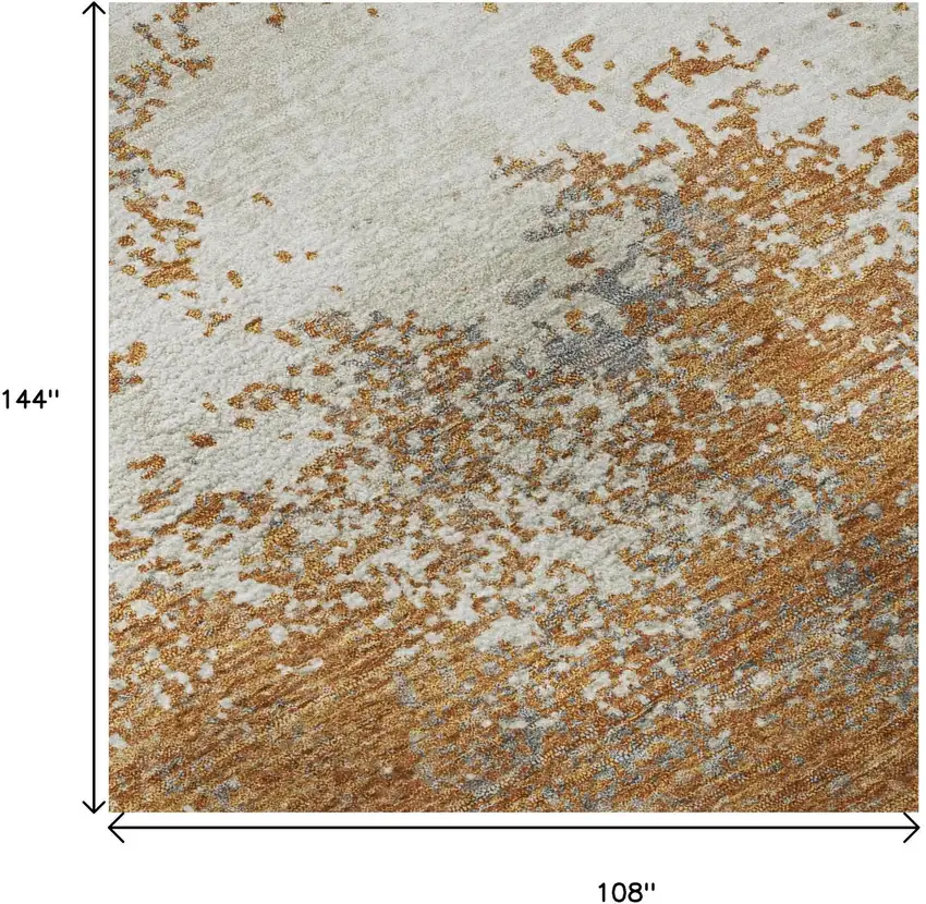 Copper And Beige Abstract Washable Area Rug With UV Protection Photo 9