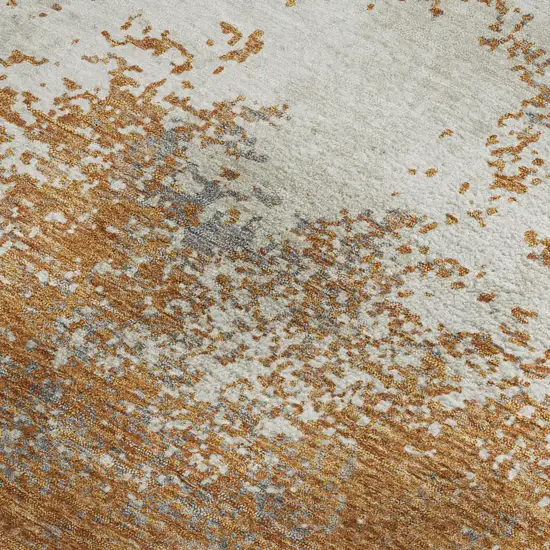 Copper And Beige Abstract Washable Area Rug With UV Protection Photo 2