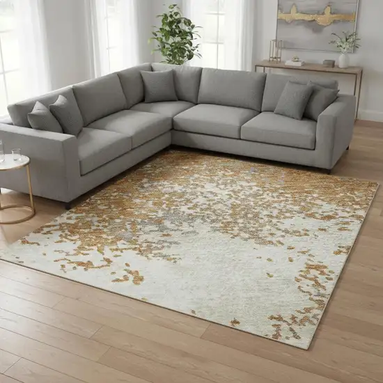 Copper And Beige Abstract Washable Area Rug With UV Protection Photo 2