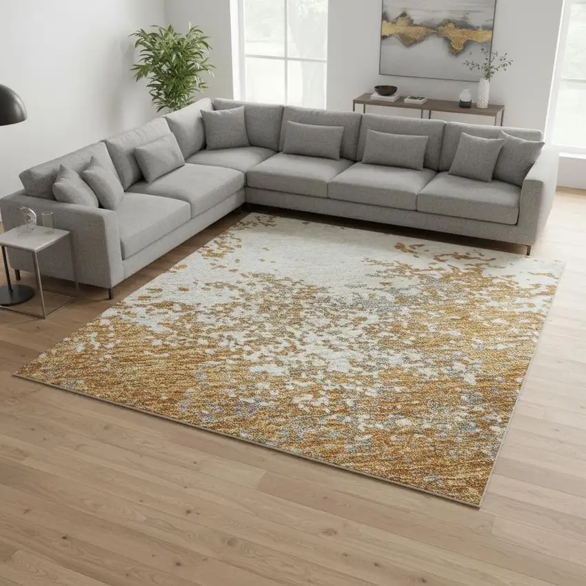 Copper And Beige Abstract Washable Area Rug With UV Protection Photo 2