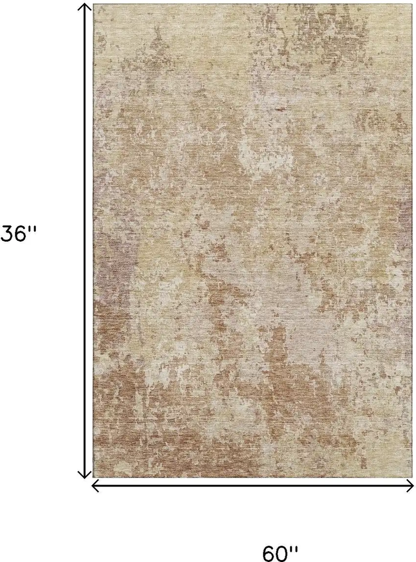 Copper And Beige Abstract Washable Area Rug With UV Protection Photo 3
