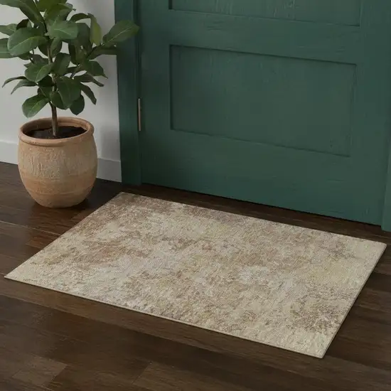 Copper And Beige Abstract Washable Area Rug With UV Protection Photo 1