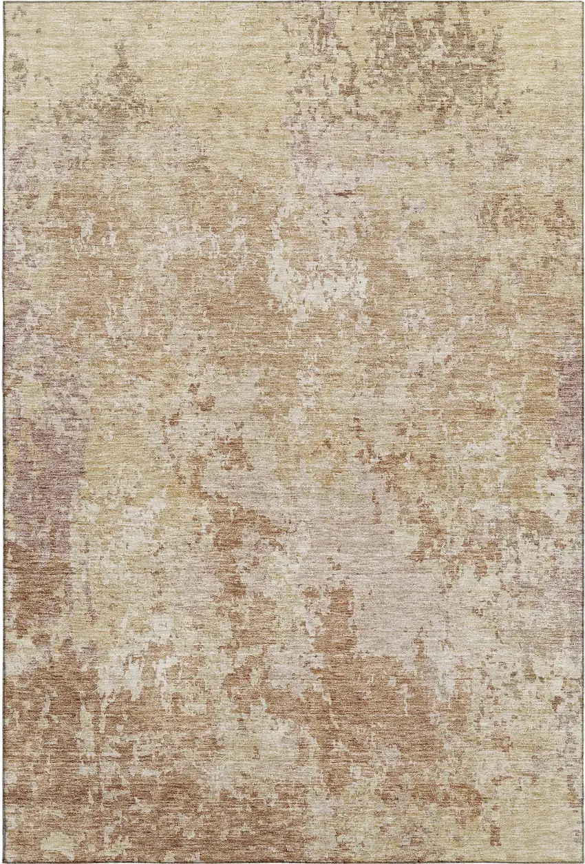 Copper And Beige Abstract Washable Area Rug With UV Protection Photo 3