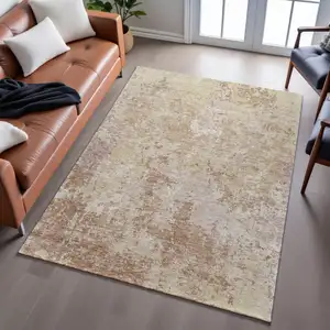Photo of Copper And Beige Abstract Washable Area Rug With UV Protection