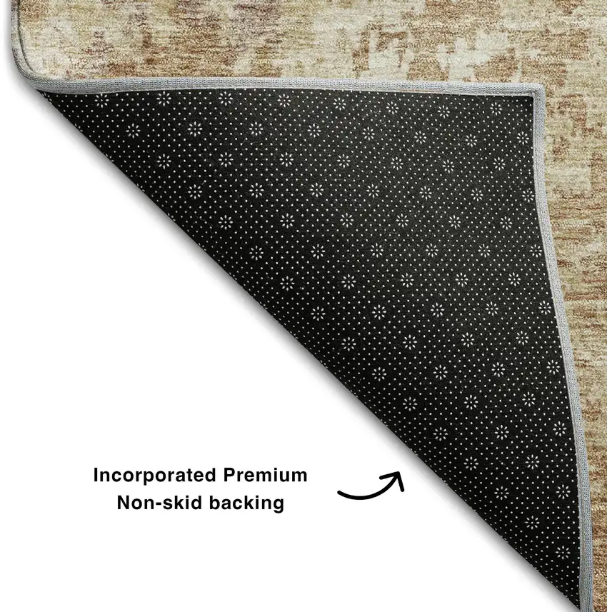 Copper And Beige Abstract Washable Area Rug With UV Protection Photo 4