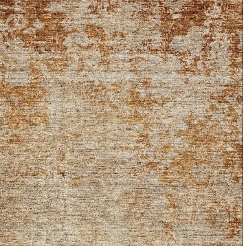 Copper And Beige Abstract Washable Area Rug With UV Protection Photo 4