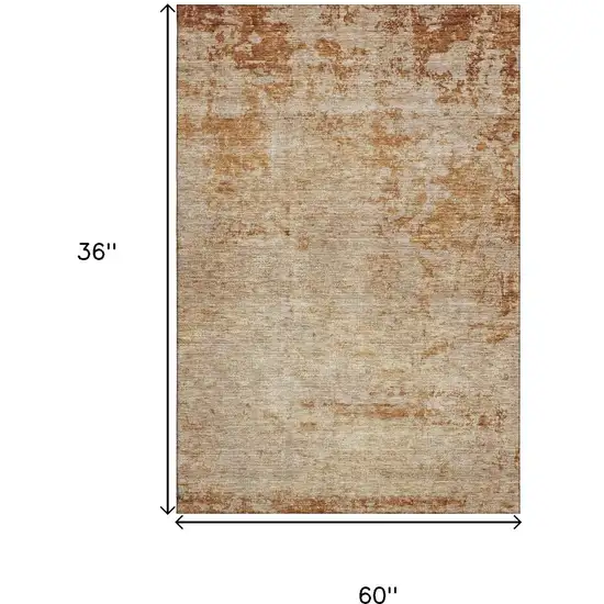 Copper And Beige Abstract Washable Area Rug With UV Protection Photo 9