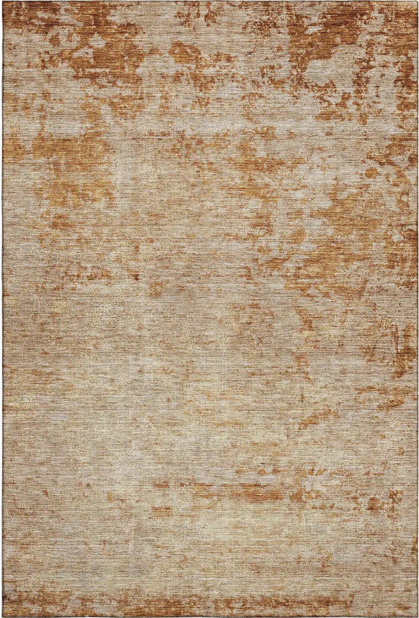 Copper And Beige Abstract Washable Area Rug With UV Protection Photo 3