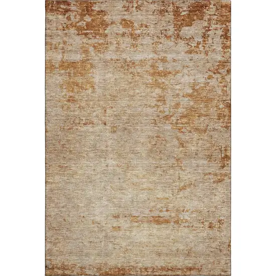 Copper And Beige Abstract Washable Area Rug With UV Protection Photo 3